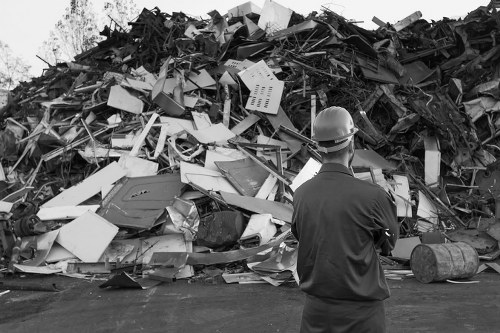 Construction debris and waste materials at a clearing site