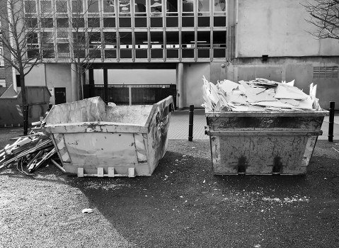 Team assessing construction waste at a building site