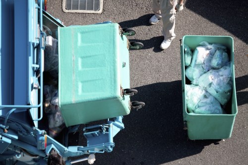 Close-up of waste sorting process on a construction site