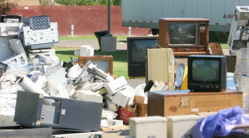 Construction debris being sorted for recycling