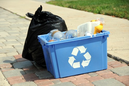 Construction debris being sorted for recycling