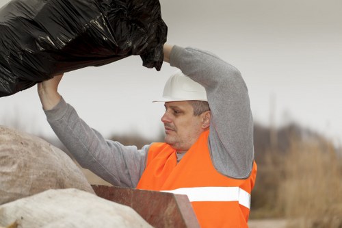 Construction debris being sorted for recycling